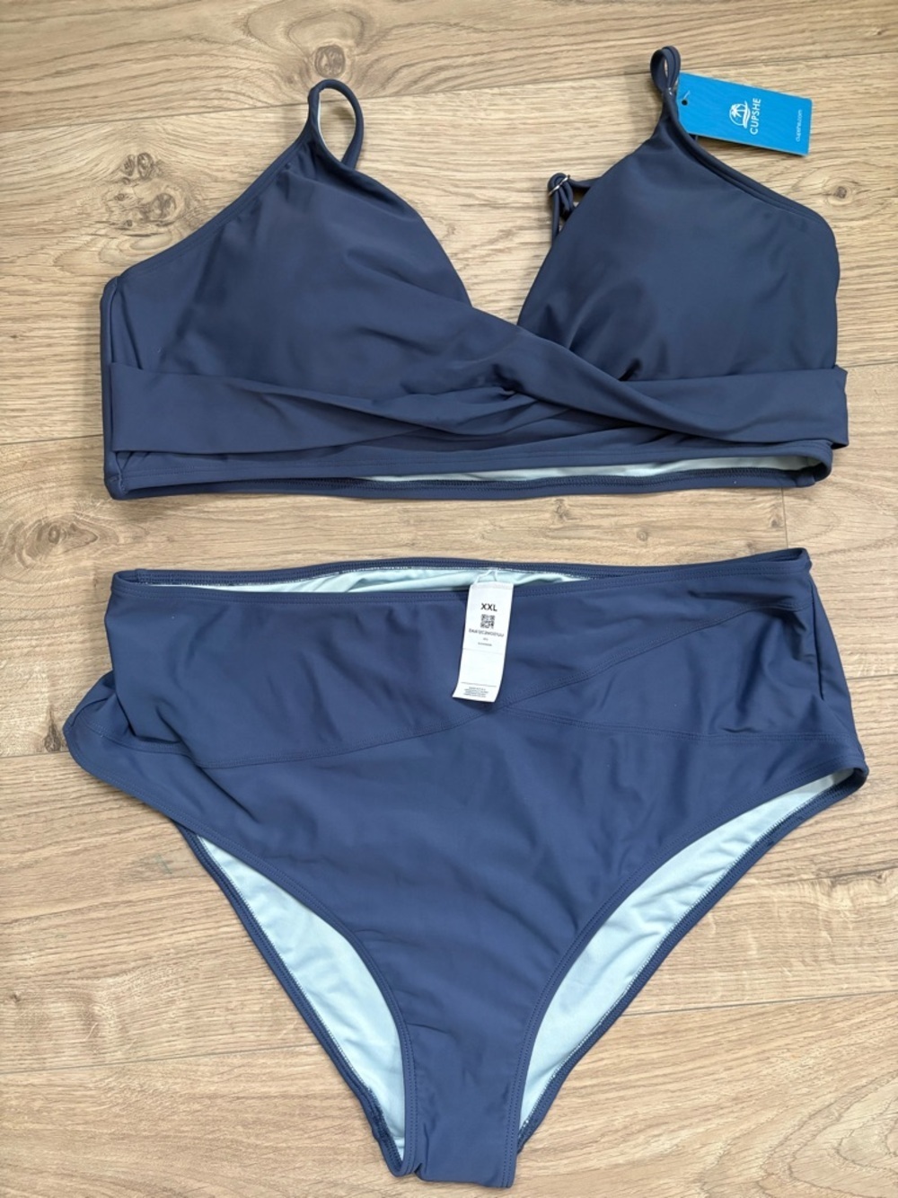 Cupshe Blue Wrap Bikini Set NWT XXL High Waisted Flattering Fit - Picture 2 of 3